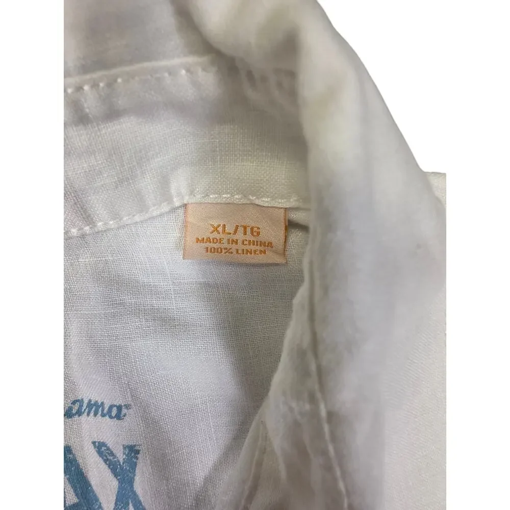 Tommy Bahama Relax Men's XL White Linen Blend Short Sleeve Button Up Shirt